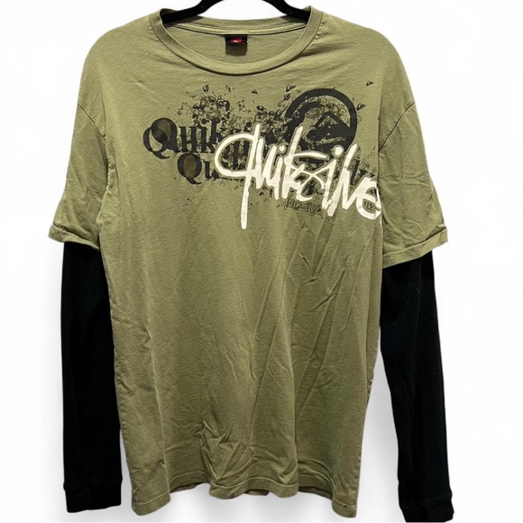 Quiksilver Olive & Black Layered Long Sleeve Tee - XL - Picture 1 of 8